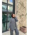 Zeyn Düğmeli Triko Takım - Gri