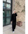 Zeyn Düğmeli Triko Takım - Siyah