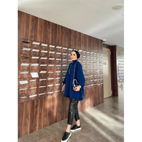 Fermuarlı Sweat Model Triko Kazak - Saks