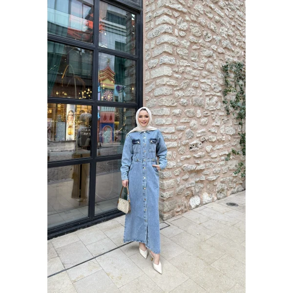 Melsa Kot Elbise - Açık Mavi