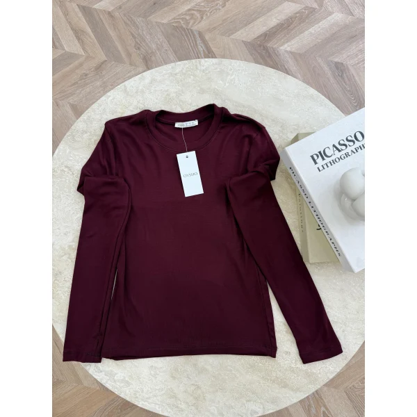 Muadil Düz Uzun Kollu İçlik - Bordo