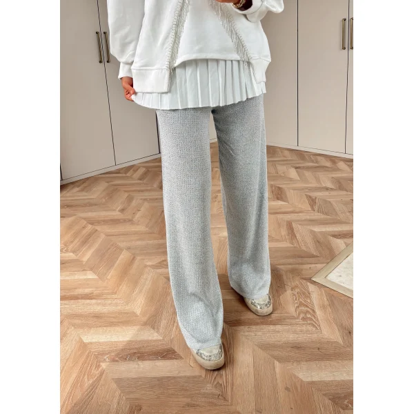 Taşlı Triko Pantolon - Gri