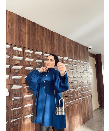 Fermuarlı Sweat Model Triko Kazak - Saks