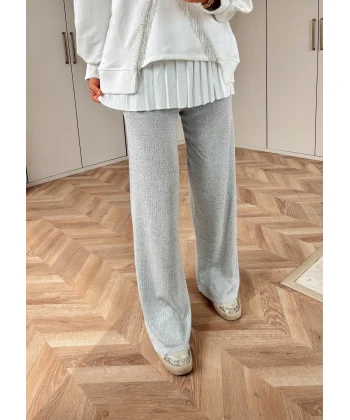 Taşlı Triko Pantolon - Gri