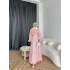 Fuş - Liya Çizgili Yaka Detay Elbise - Açık Pembe