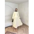 Keten Kırışık Etek Takım - Sarı