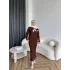 Pls-Çiçek Detay Jile Elbise - Kahve