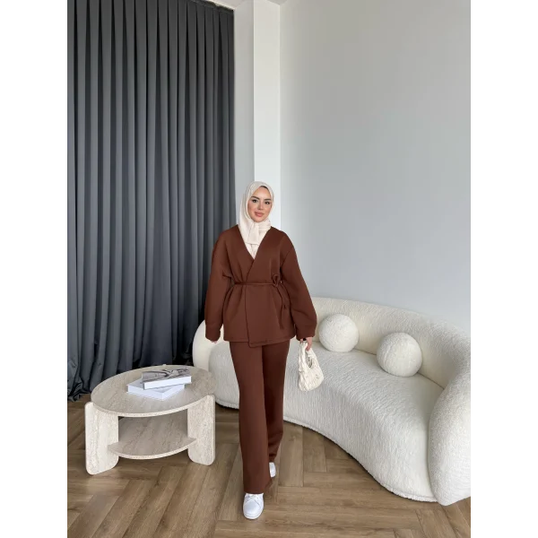 3 İplik Bağlamalı Takım - Kahve