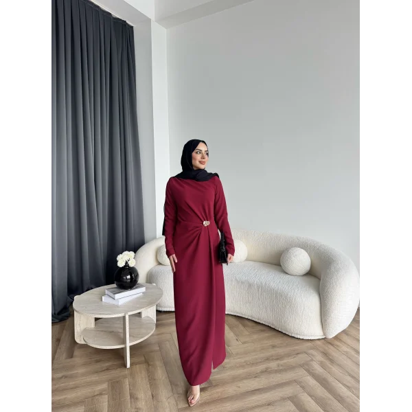 Sılan Yan Detaylı Elbise - Bordo