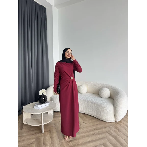 Sılan Yan Detaylı Elbise - Bordo