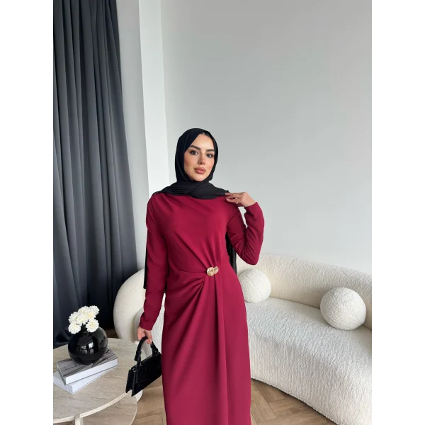Sılan Yan Detaylı Elbise - Bordo