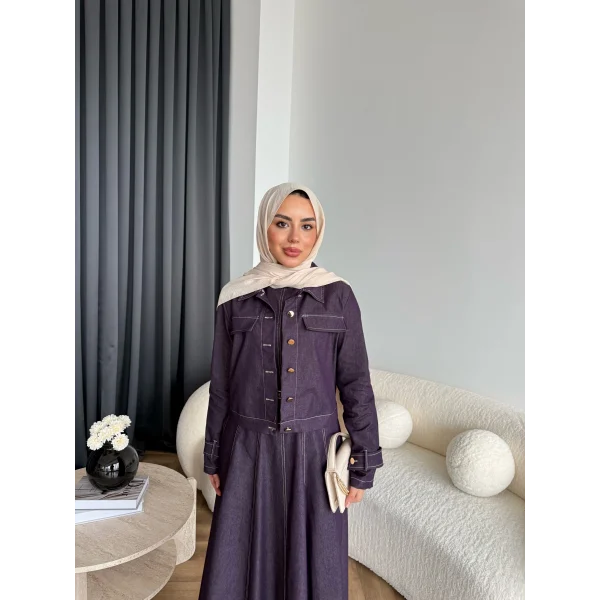 Tb - Eslan Ceketli Jile Elbise - Mürdüm
