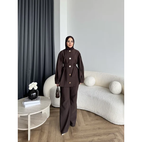 Tb - Eşla Gold Düğmeli Takım - Kahve