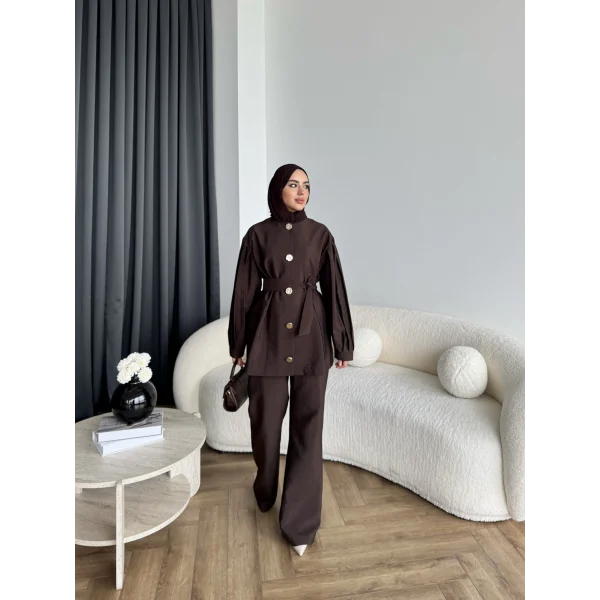 Tb - Eşla Gold Düğmeli Takım - Kahve