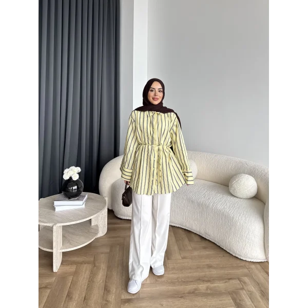 Tb - Veta Çizgili Gömlek - Yağ Yeşili