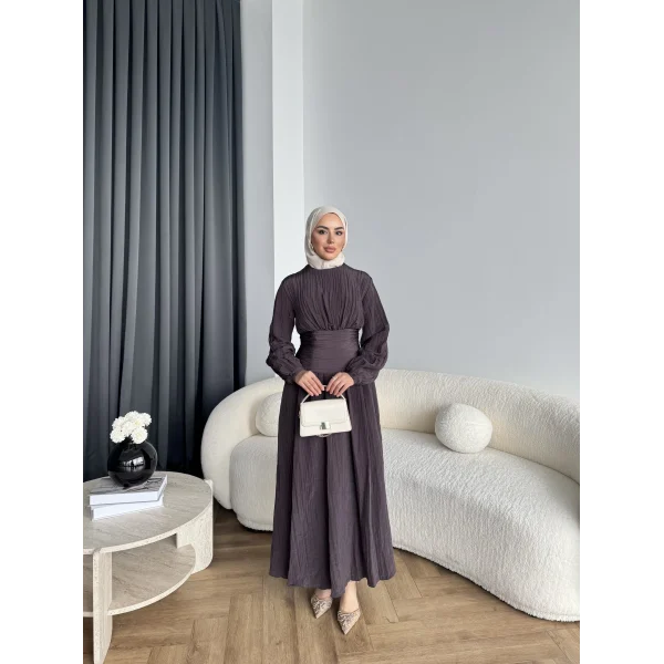 Moi - Özden Bel Detay Elbise - Kahve