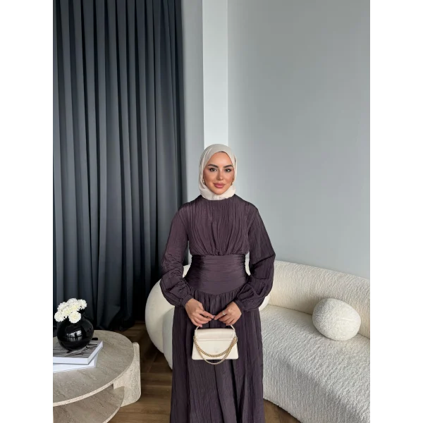 Moi - Özden Bel Detay Elbise - Kahve
