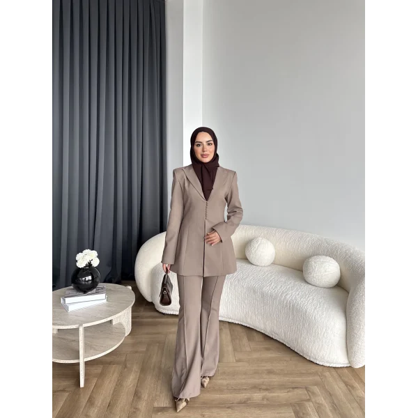 Fuş - Arna Düğme Detay Takım - Kahve