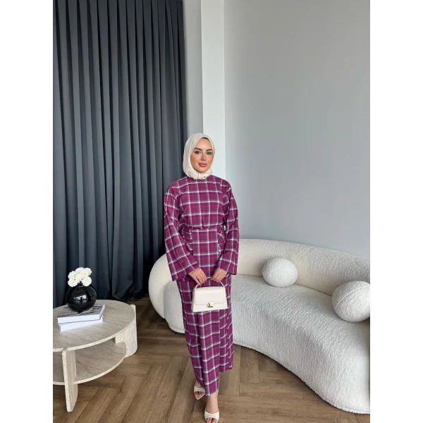Qu - Carmen Kareli Etekli Takım - Bordo