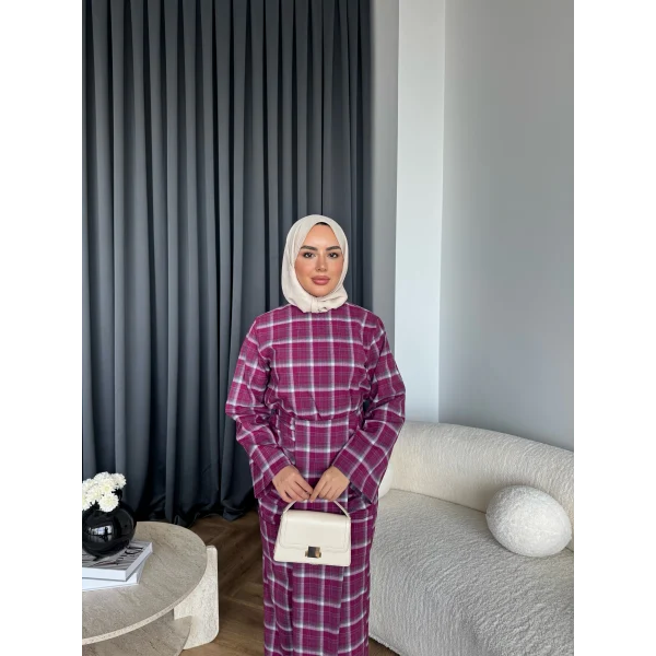 Qu - Carmen Kareli Etekli Takım - Bordo