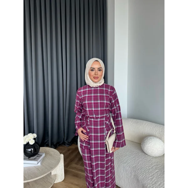 Qu - Carmen Kareli Etekli Takım - Bordo