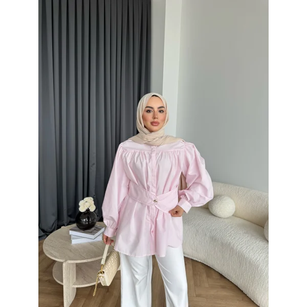 Hen - Mihra Bel Detaylı Gömlek - Pembe