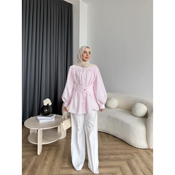 Hen - Mihra Bel Detaylı Gömlek - Pembe