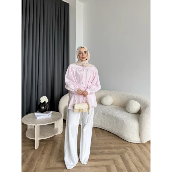 Hen - Mihra Bel Detaylı Gömlek - Pembe