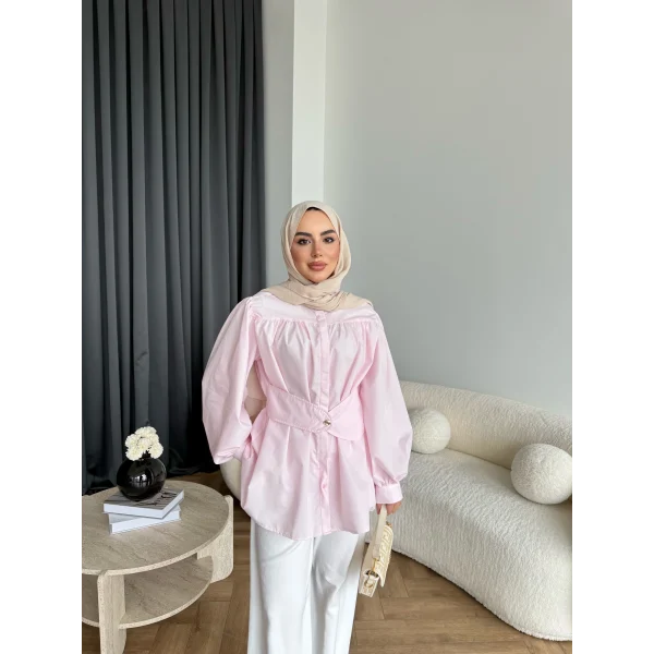Hen - Mihra Bel Detaylı Gömlek - Pembe