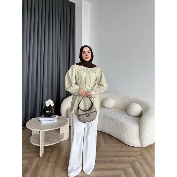 Hen - Mihra Bel Detaylı Gömlek - Yeşil