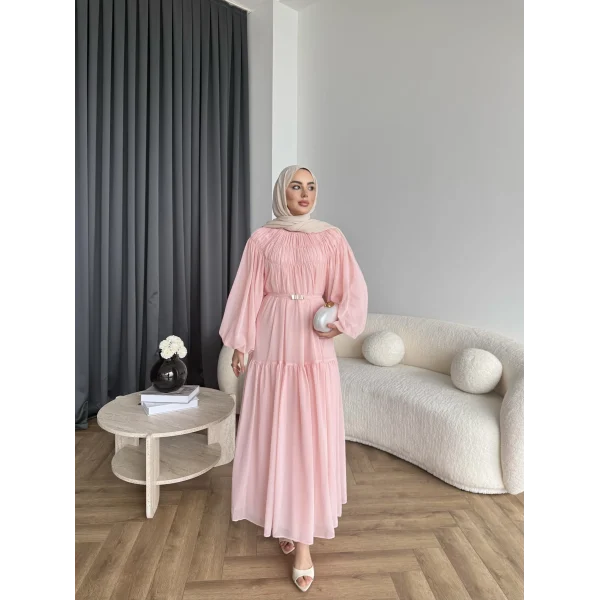 Hen - Margo Şifon Elbise - Pembe