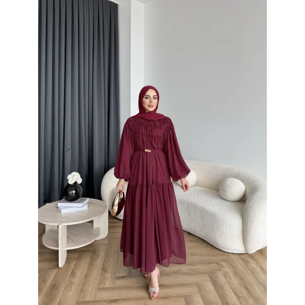 Hen - Margo Şifon Elbise - Bordo
