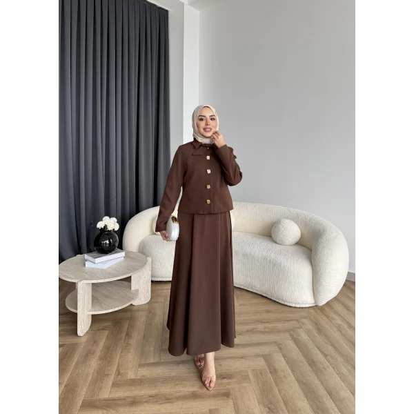 Hen - Visor Fiyonklu Etekli Takım - Kahve