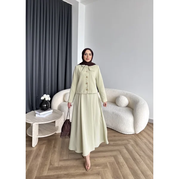 Hen - Visor Fiyonklu Etekli Takım - Fıstık Yeşili