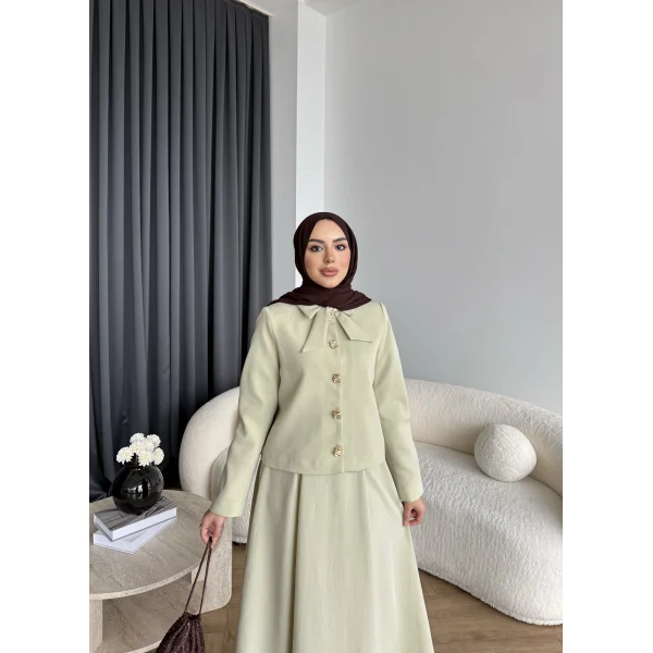 Hen - Visor Fiyonklu Etekli Takım - Fıstık Yeşili