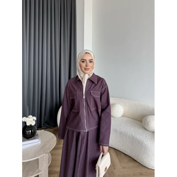Es - Roxanne Etekli Kot Takım - Mürdüm
