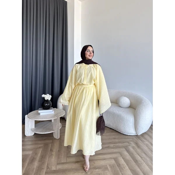 Qu - Yarasa Kol Brode Etekli Takım - Sarı