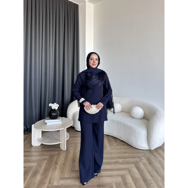 Fuş - Luxe Omuzu Püskül İpli Takım - Lacivert