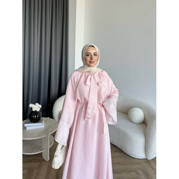 Qu - Liva Volan Detay Elbise - Pembe