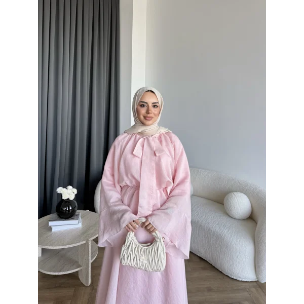 Qu - Liva Volan Detay Elbise - Pembe