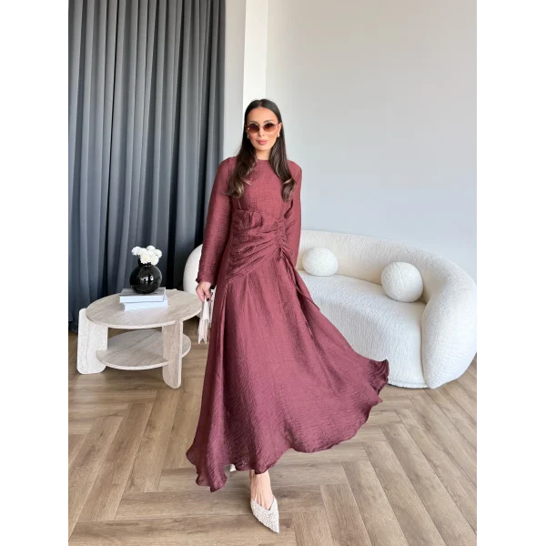 Pwn - Cavellia Büzgülü Elbise - Bordo