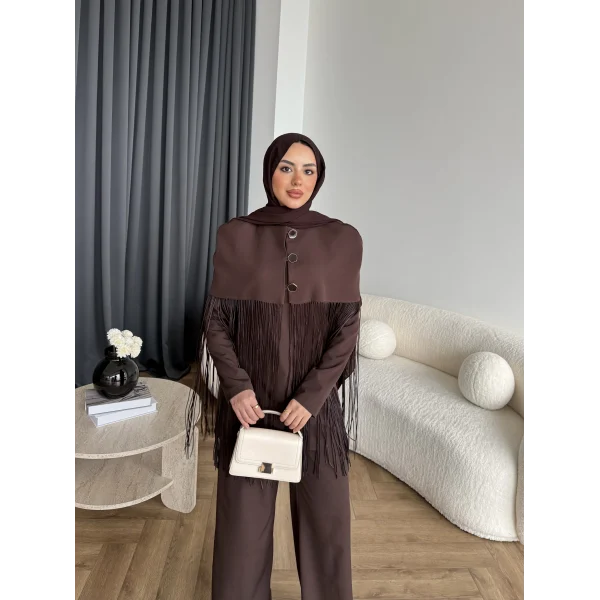 Fuş - Sakura Püsküllü Takım - Kahve