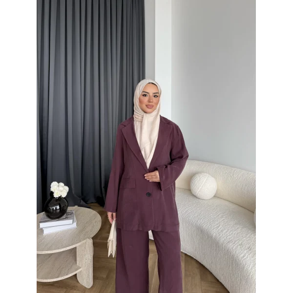 Mav - Moza Düğmeli Takım - Bordo