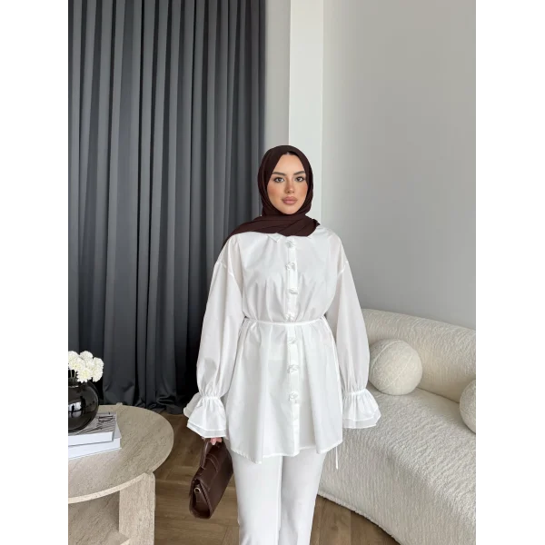 Hen - Sehaa Gül Detay Gömlek - Beyaz