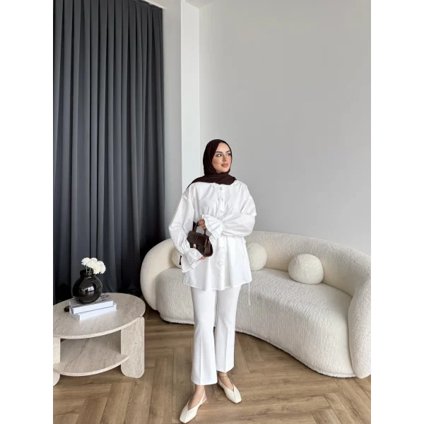Hen - Sehaa Gül Detay Gömlek - Beyaz
