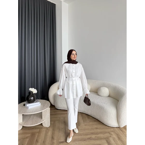 Hen - Sehaa Gül Detay Gömlek - Beyaz