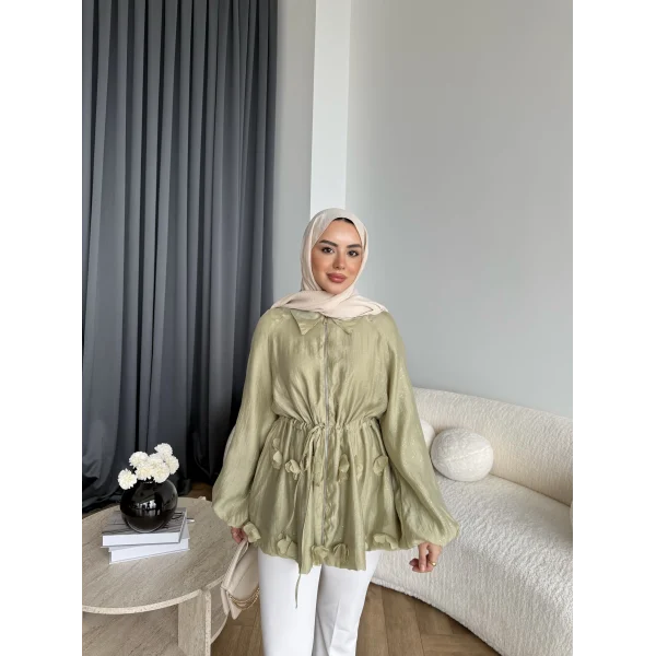Fuş - Ferilan Fermuarlı Gömlek - Yeşil
