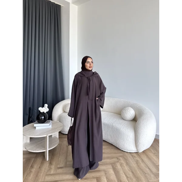 Bel - Zyra Omuz Şallı Yırtmaçlı Takım - Kahve