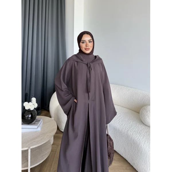 Bel - Zyra Omuz Şallı Yırtmaçlı Takım - Kahve