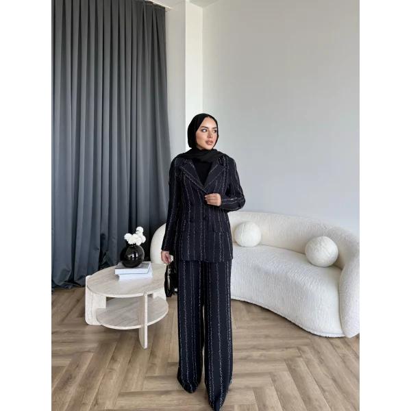 Bel - Elman Taş Detaylı Takım - Siyah